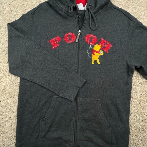 Disney Winnie the Pooh Full Zip Hoodie Sweatshirt XL Pouch Gray Embroidered - Picture 1 of 11